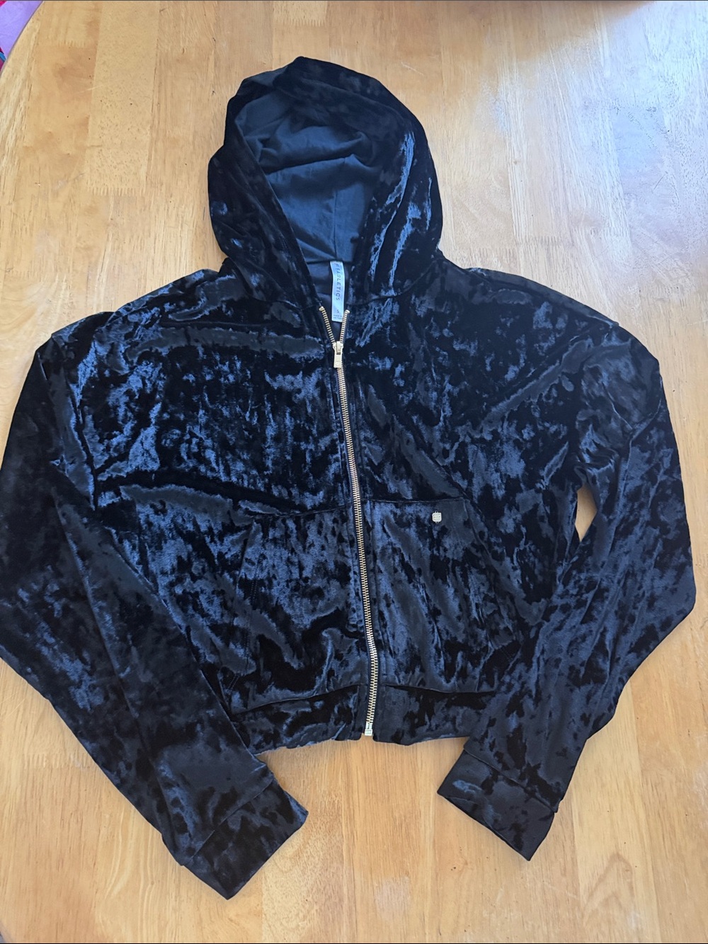 Fabletics Black Crushed Velvet Zip Hoodie
